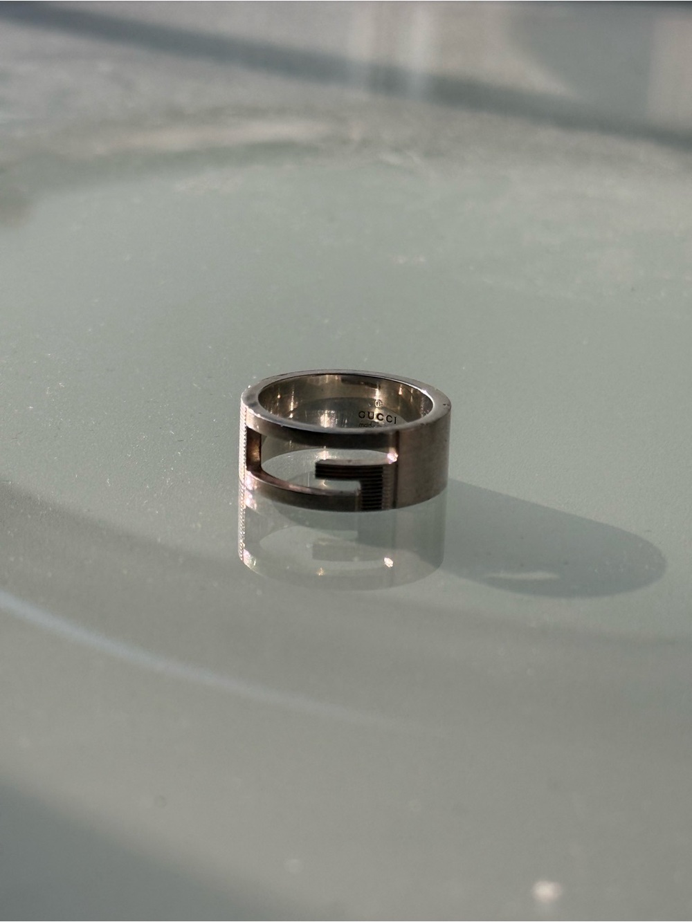 Gucci .925 Sterling Silver Cutout G Logo Ring
